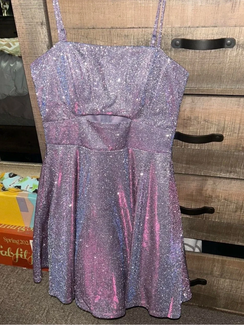 City Streets Sparkle Lilac Spaghetti-Strap Party Dress
